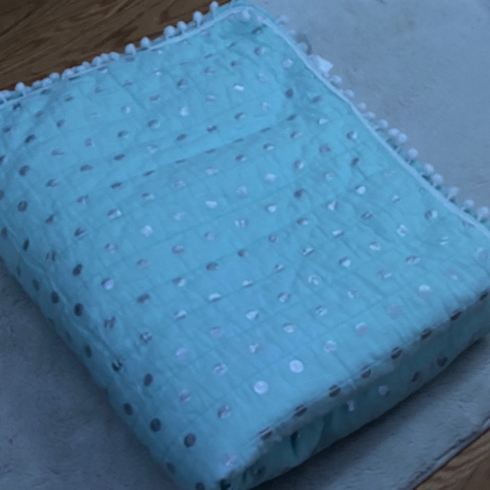 Kenzie Home // kids quilt twin or double bed // blue with silver polka dots
